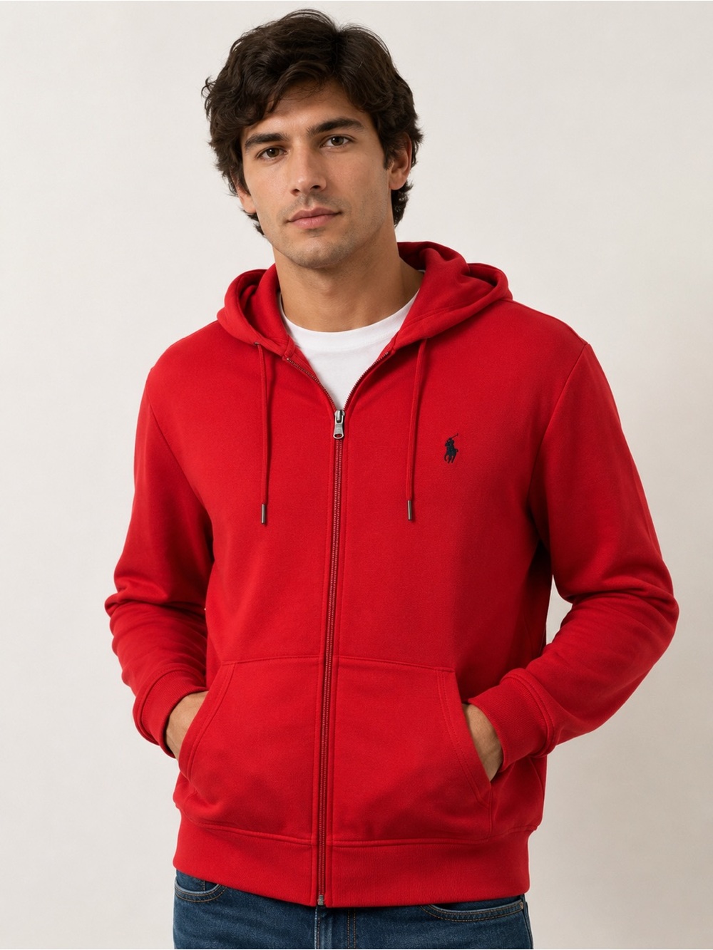 Polo Ralph Lauren Hoodie Men’s Size XL Zip Up Fleece Red Pony Logo Sweatshirt